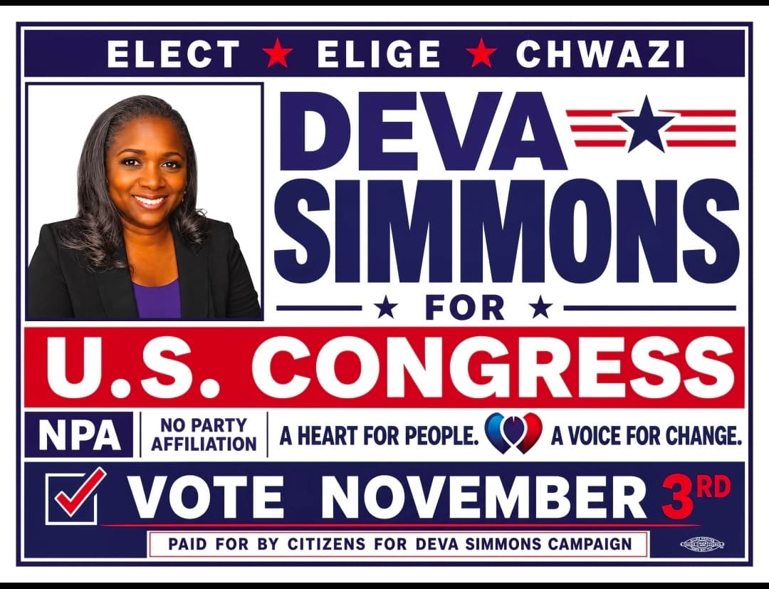 Example of the Deva Simmons for U.S. Congress yard sign